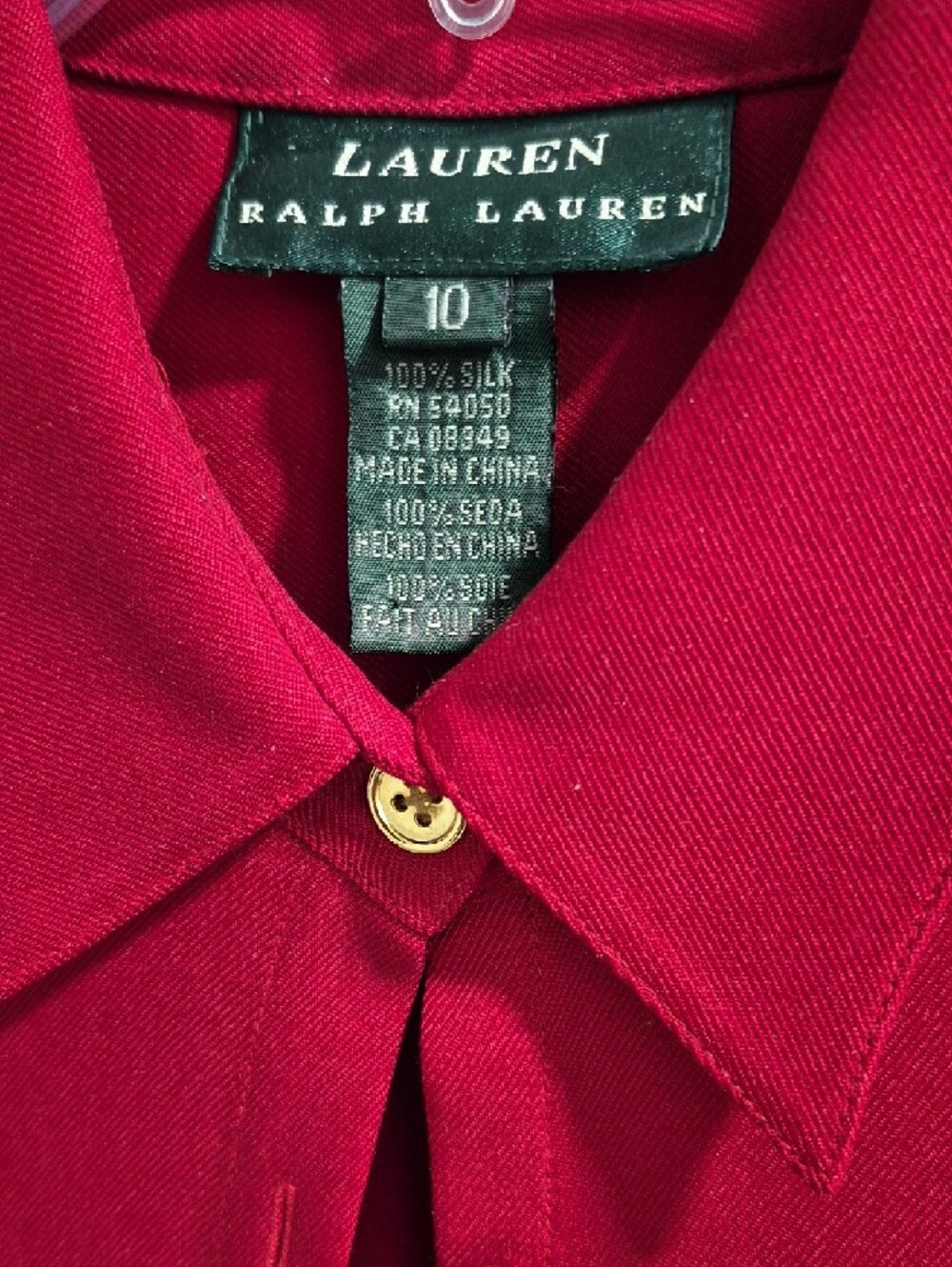 Lauren Ralph Lauren Bright Red Long-Sleeve Button-Down Shirt with Crest - Picture 3 of 5